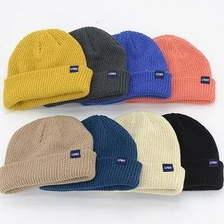 Strikket akryl fløyel vinterhatt med mansjett